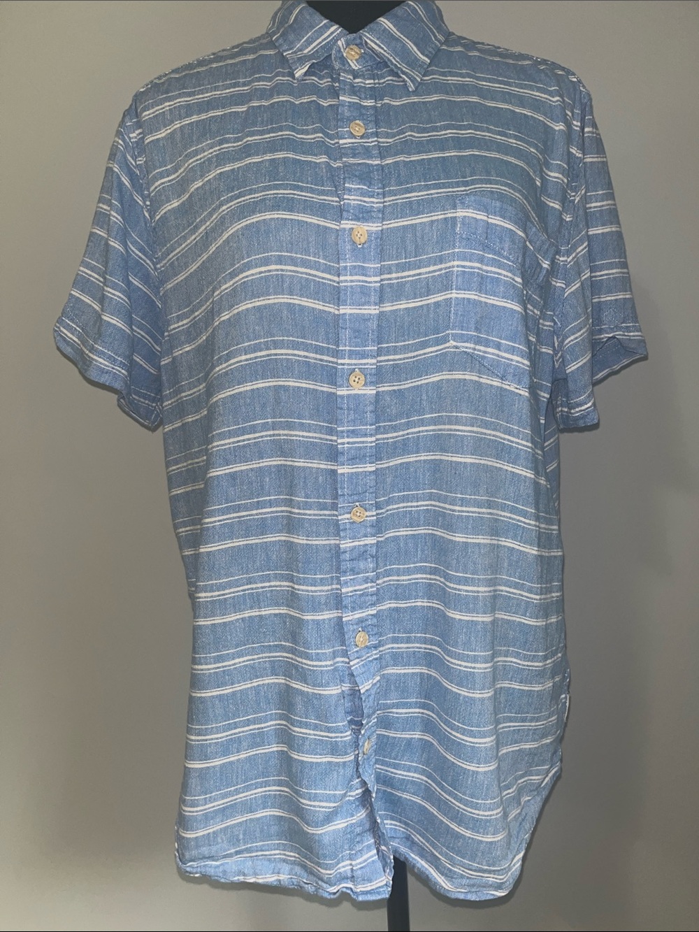 Ben Sherman Light Blue and White Striped Short-Sleeve Button-Down Shirt